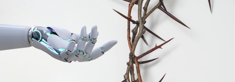 Dornenkreuz und Roboterarm